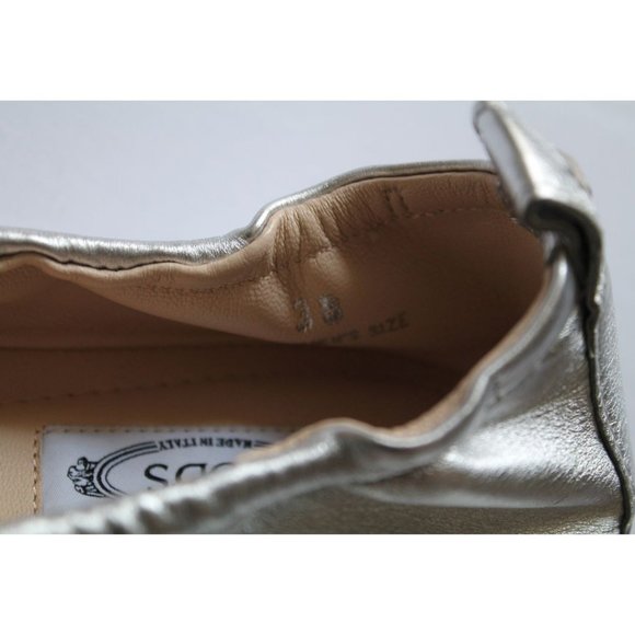 TOD'S Leather Ballerina Flat Silver Size 38/ US 8 Bow - Picture 9 of 10